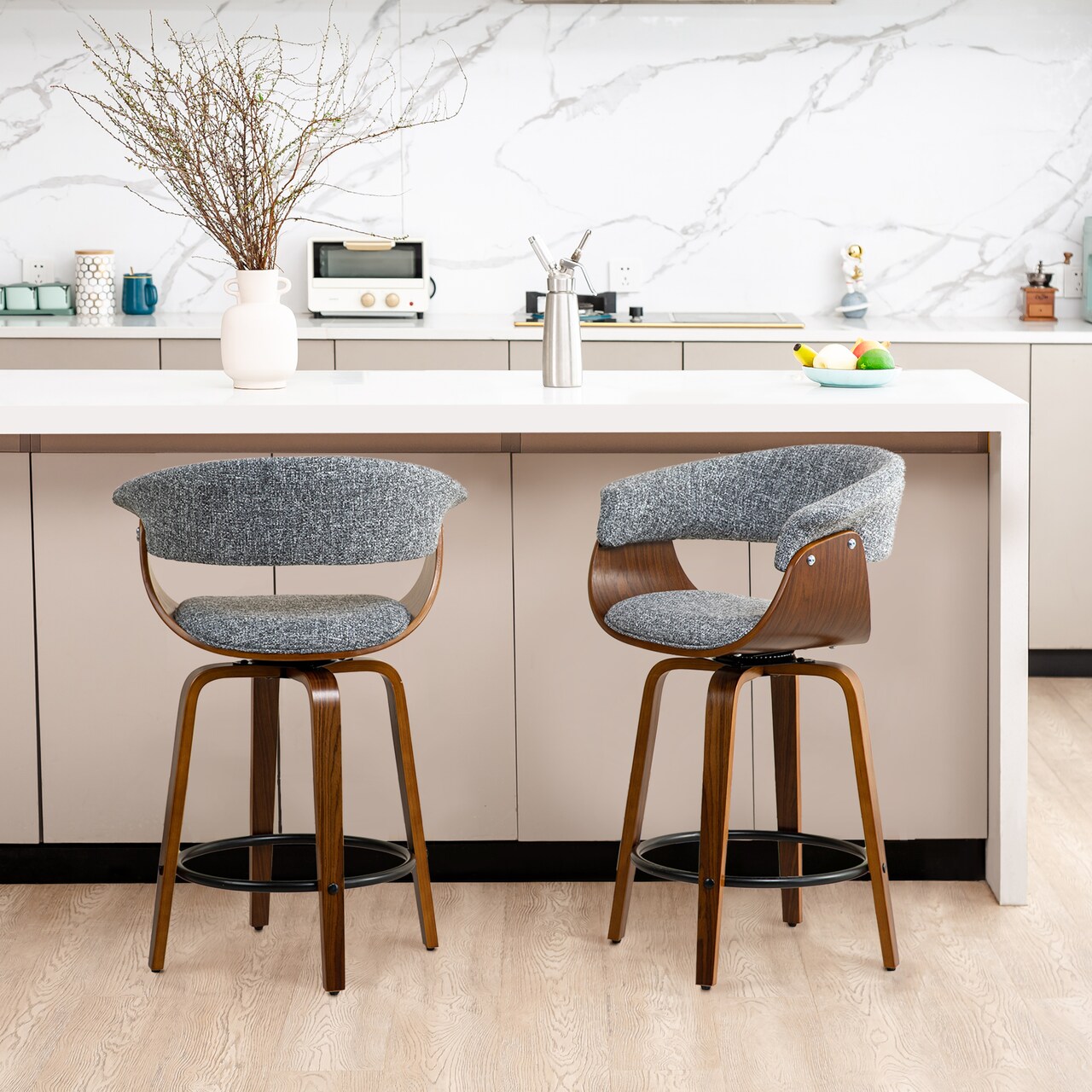 Set of 2/4 Modern Counter & Bar Height Wooden Swivel Bar Stools